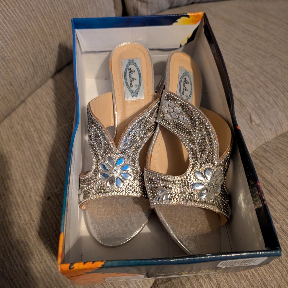 Italiana By SummerRio Silver Rhinestone Embellished Women's Sandals